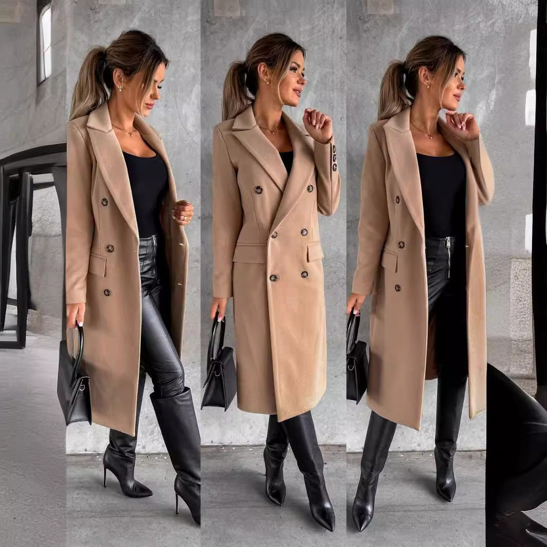 fall outfits 2024 Autumn and Winter Simple Long Sleeve Double Breasted Woolen Coat Women's Clothing