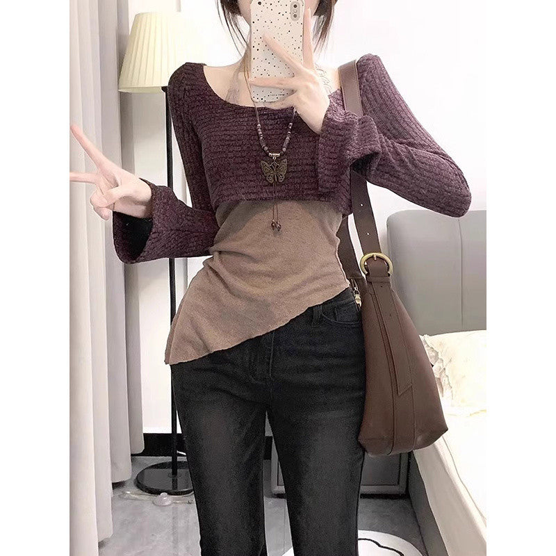 dress to impress outfits Niche Wear Two-Piece Long-Sleeved Bottoming Shirt Women's Autumn Hot Girl Slim-Fit Slimming Knitted Top