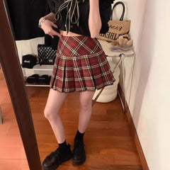 fall outfits 2024 Retro American-Style Red Plaid Pleated Skirt Spring and Summer Hot Girl JK Skirt Preppy Style A- line Skirt