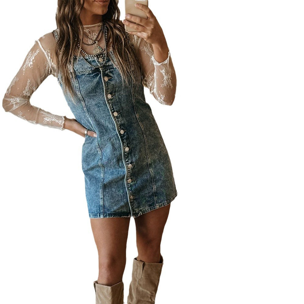 dress to impress outfits 2024 Early Autumn Sling Distressed Casual Western Style Slim Fit Denim Dress