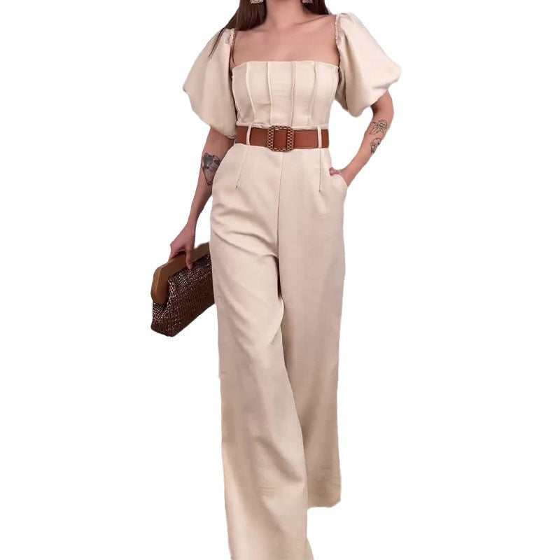 2024 fall fashion trends New Summer off-Shoulder Bubble Sleeve High Waist Belt Slim Temperament Jumpsuit