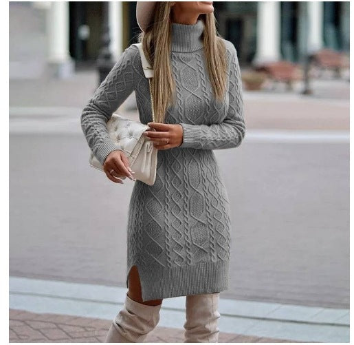 dress to impress outfits Autumn and Winter Slim-Fit Long-Sleeved Pullover Knitted Lapel Sweater Solid Color Split Twist Midi Sweater Women's Skirt