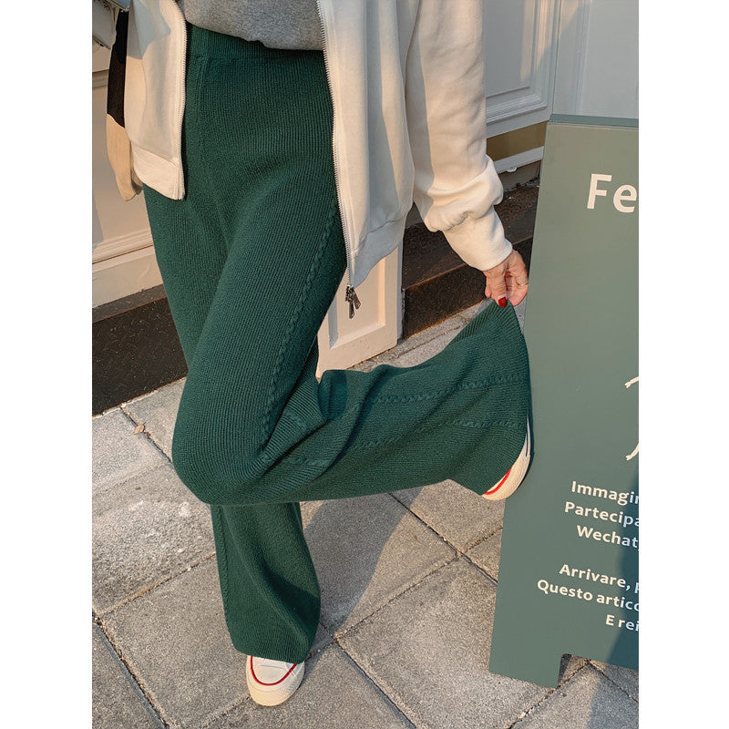 business casual outfits Hemp Pattern Knitted Wide-Leg Mopping Trousers for Women 2024 Autumn and Winter Loose Cover Slim Straight Casual Pants