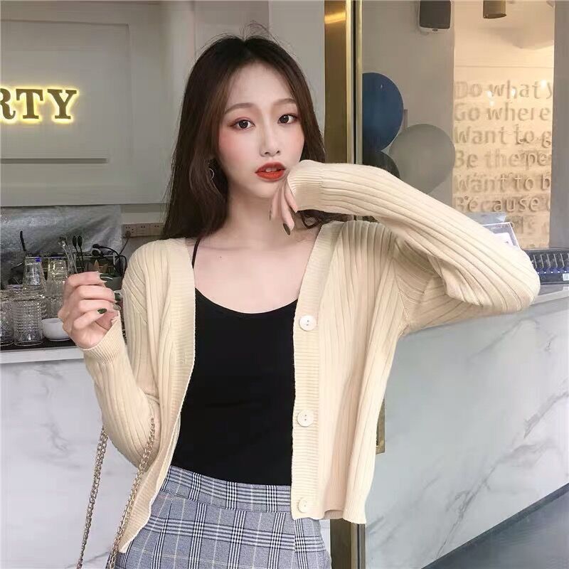 datenight fall outfits Gentle Style Coat Women's Sweater Short Autumn and Winter Loose V-neck Sweater Cardigan