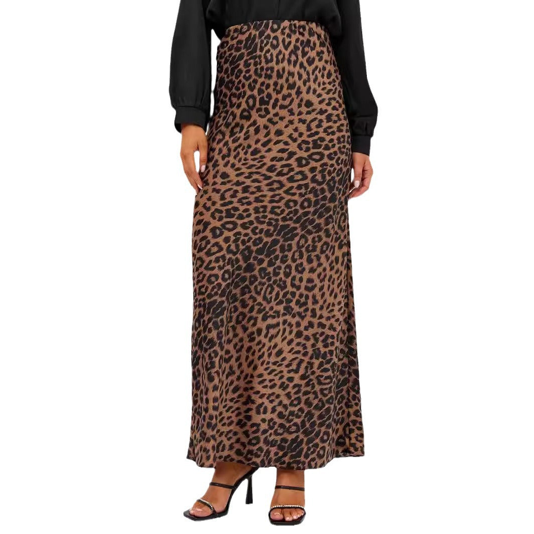 outfit ideas Satin Skirt Sexy Leopard Print Maxi Skirt High Waist Elastic Silky Maxi Skirt