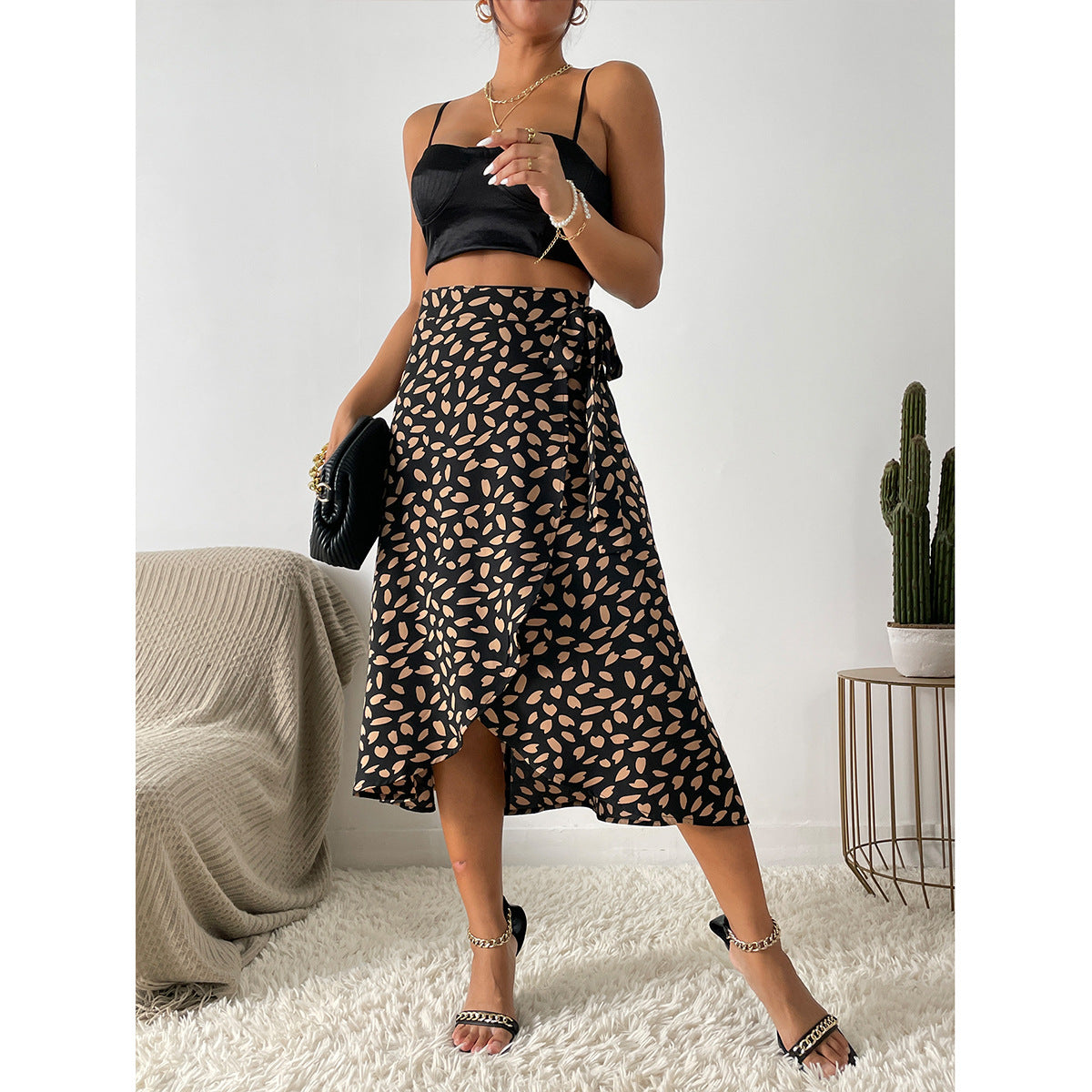 outfit Women's Ins Casual All-Match Elegant Polka Dot Printed Split Skirt Fashion