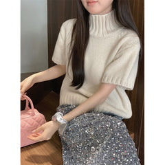 fall brunch outfit Chic Fashionable Young Girl Soft Glutinous Half Turtleneck Half Sleeve Sweater Slimming