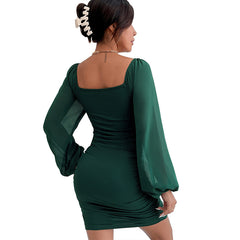 jester dress to impress Fashion Sexy Women's Elegant V-neck Hip Skirt New Gauze Long Sleeve Dress