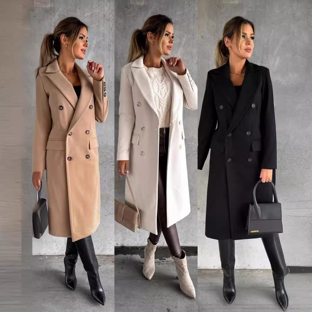 fall outfits 2024 Autumn and Winter Simple Long Sleeve Double Breasted Woolen Coat Women's Clothing