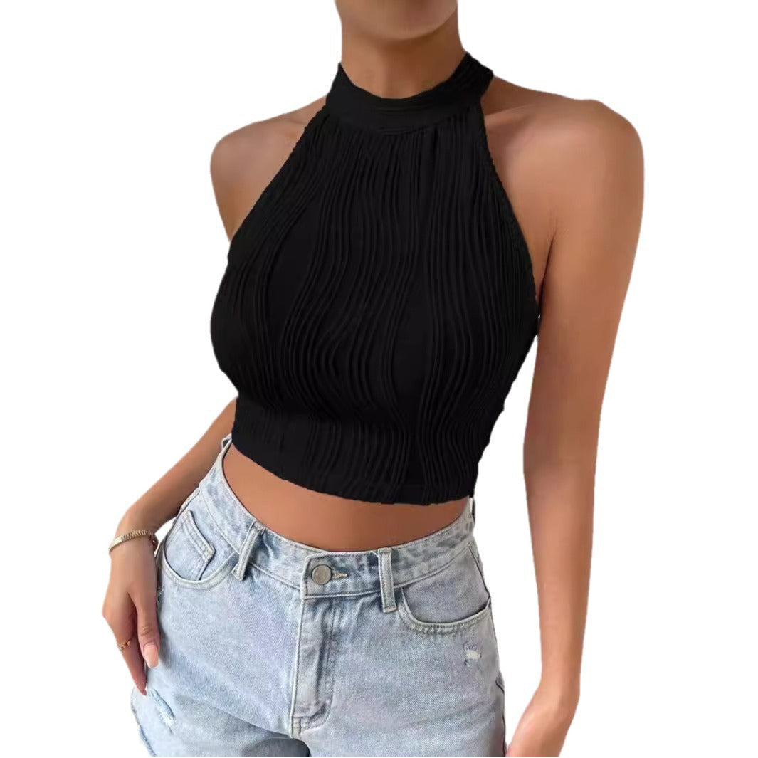 90s fashion Style 2024 Summer New Elegant Halter Vest Slim-Fit Navel Tight Slimming Short Top