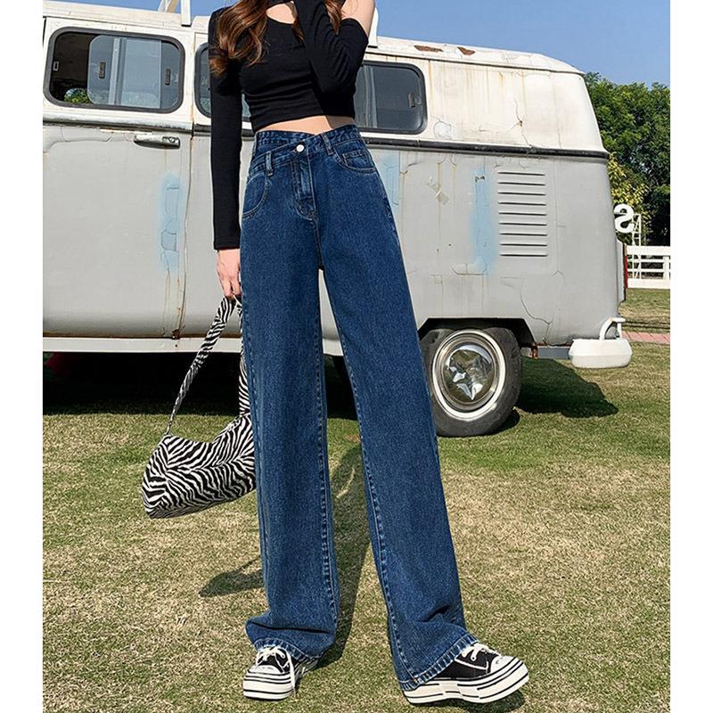 summer fits High Waist Jeans Women's Straight Loose Cross Waist Wide Leg Pants 2024 New Spring and Summer Mopping Pants