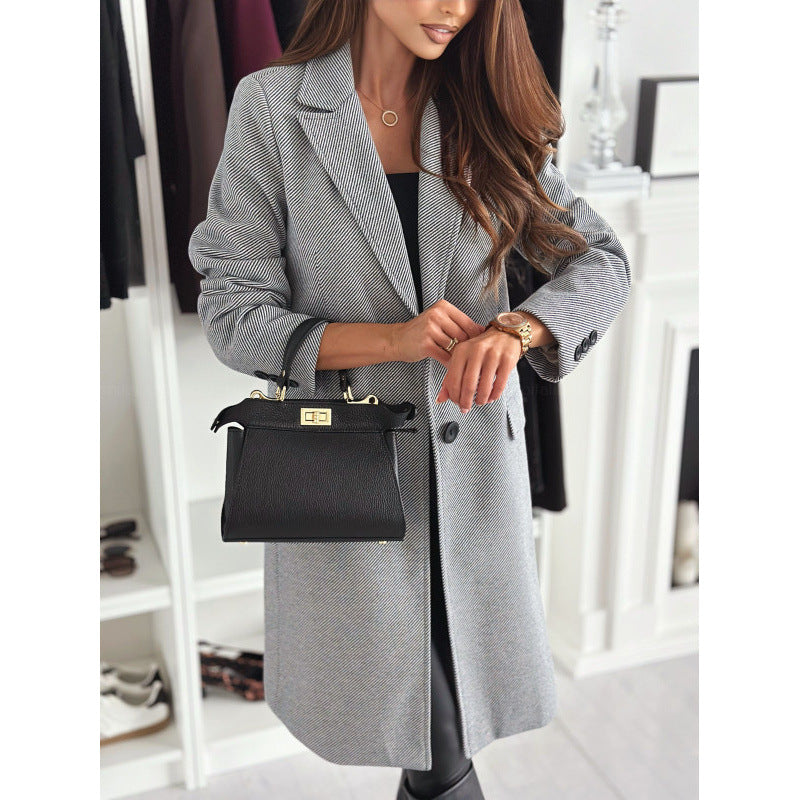 casual dinner outfit fall Autumn and Winter Simple Long Sleeve Solid Color Woolen Coat Women's Clothing