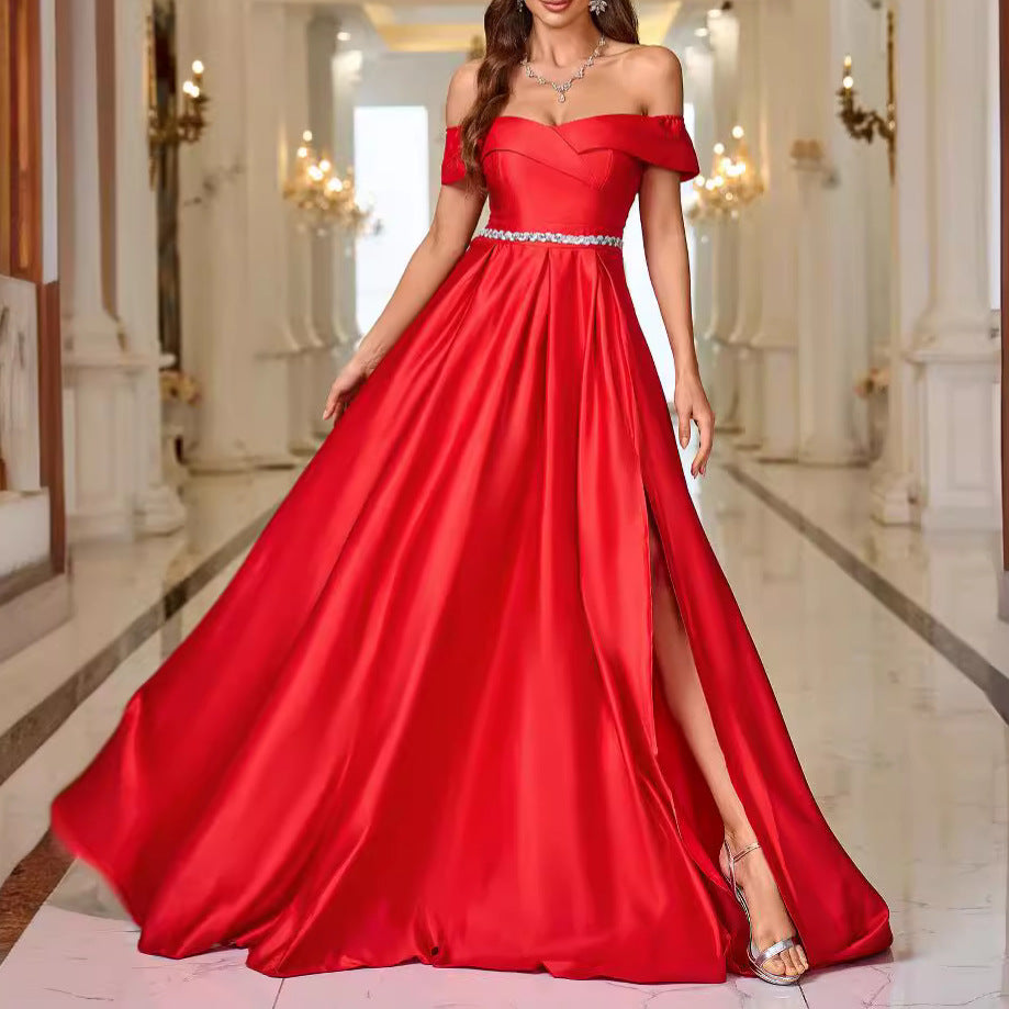 prom dresses Women's Fashion Solid Color Elegant Tube Top Wedding Dress Evening Dress Dress Women