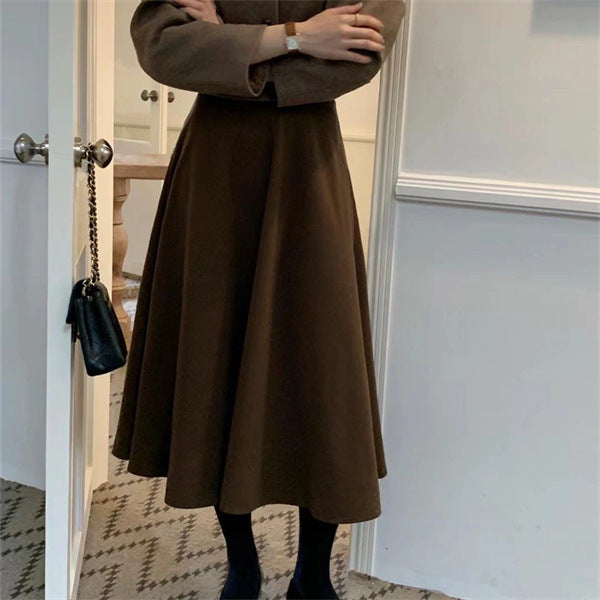 business casual outfits Plus Size Chubby Girl French Woolen Skirt Women's High Waist A- line Draping Pleated Mid-Length Umbrella Skirt Autumn