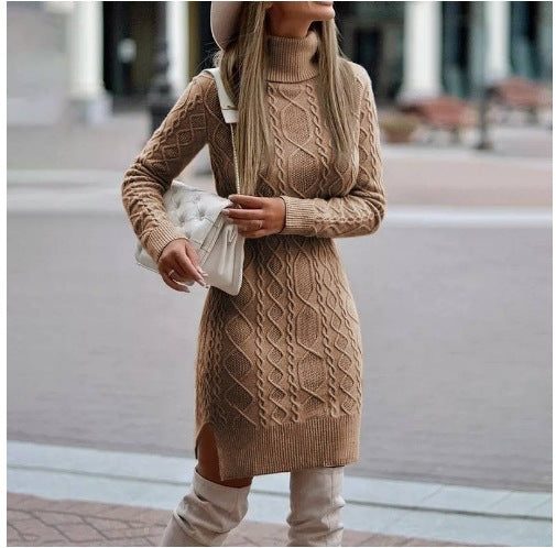 dress to impress outfits Autumn and Winter Slim-Fit Long-Sleeved Pullover Knitted Lapel Sweater Solid Color Split Twist Midi Sweater Women's Skirt