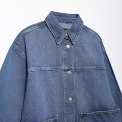 clothes Fall 2024 Women's Loose Blue Pocket Fashion Casual Denim Shirt Top Coat