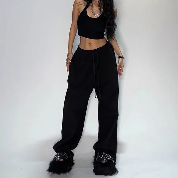 outfit inspo Y2g American Retro Gray Wide Leg Sweatpants Women's Hip Hop Jazz Dance Sports Pants Loose Casual Pants