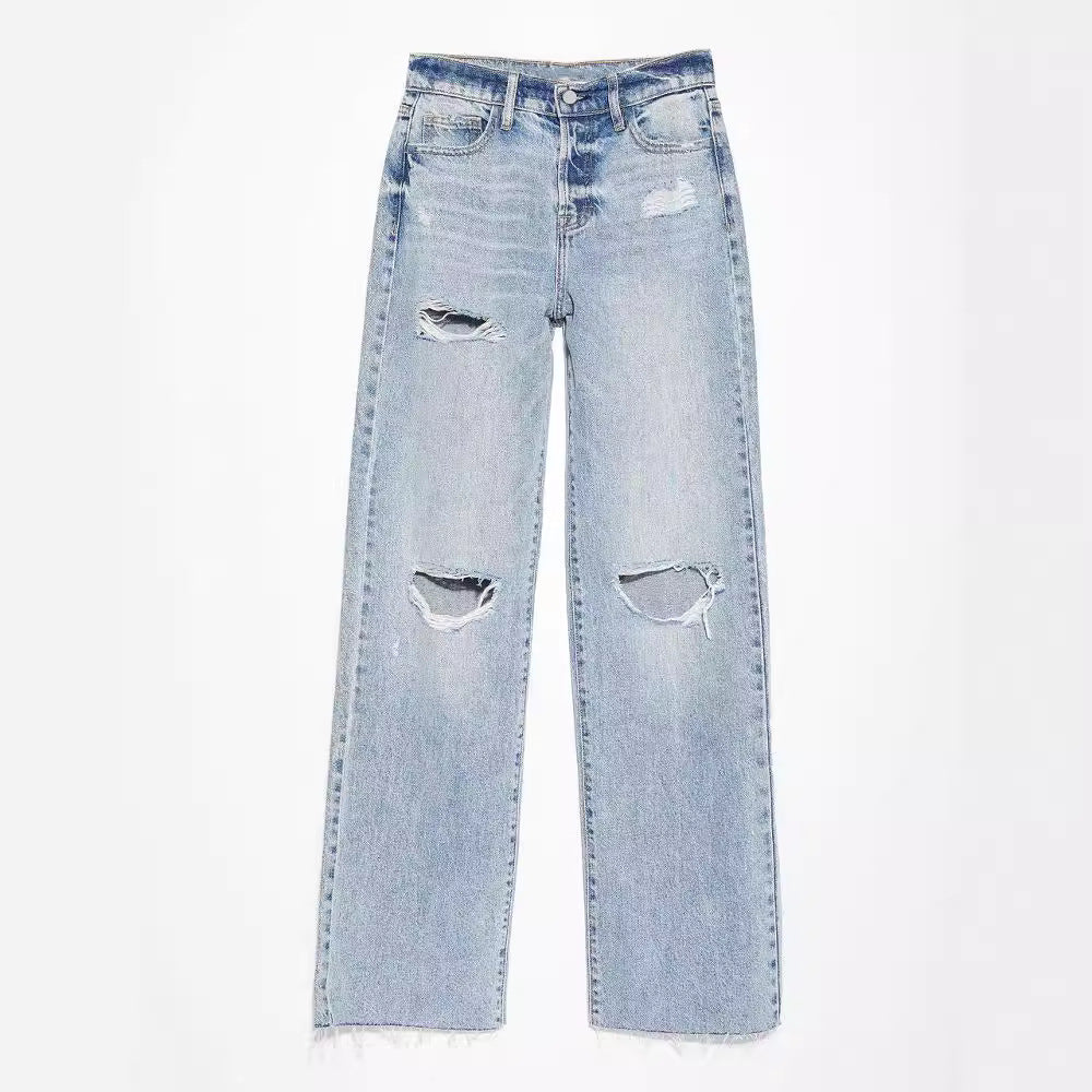 outfit ideas Xintang Jeans Women's 2024 New Ripped High Waist Straight Jeans Washed Worn Fashion Jeans