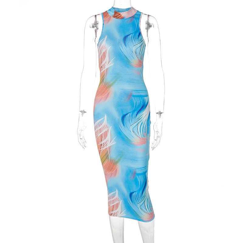 main character dress to impress Women's Clothing 2024 New Summer Fashion Sexy Backless Printed Sleeveless Dress Female 