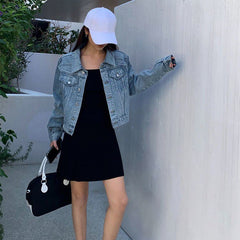 date night outfit Light-Colored Short Retro Denim Coat for Women Spring and Autumn New Korean Style Loose Casual All-Matching Jacket Trendy Top