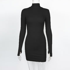 trendy homecoming dresses 2024 Spring New Women's Sexy Tight Slimming Hip Skirt Thread Long Sleeve Turtleneck Dress