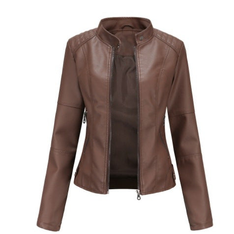 tailgate outfit black women European Size Spring and Autumn Women's Leather Jacket Women's Short Jacket Slim Thin Leather Jacket Women's Motorcycle Clothing