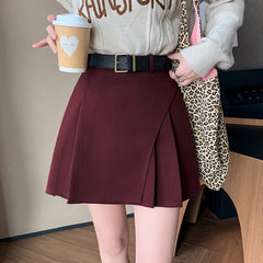 black skirt outfit fall Woolen Short Skirt for Women 2024 Winter Woolen A- line Skirt High Waist Anti-Exposure Shorts Pleated Skirt for Women