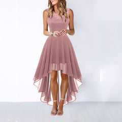 homecoming dresses Spring and Summer New Hollow Waist Chiffon Dress Dinner Lace Dress