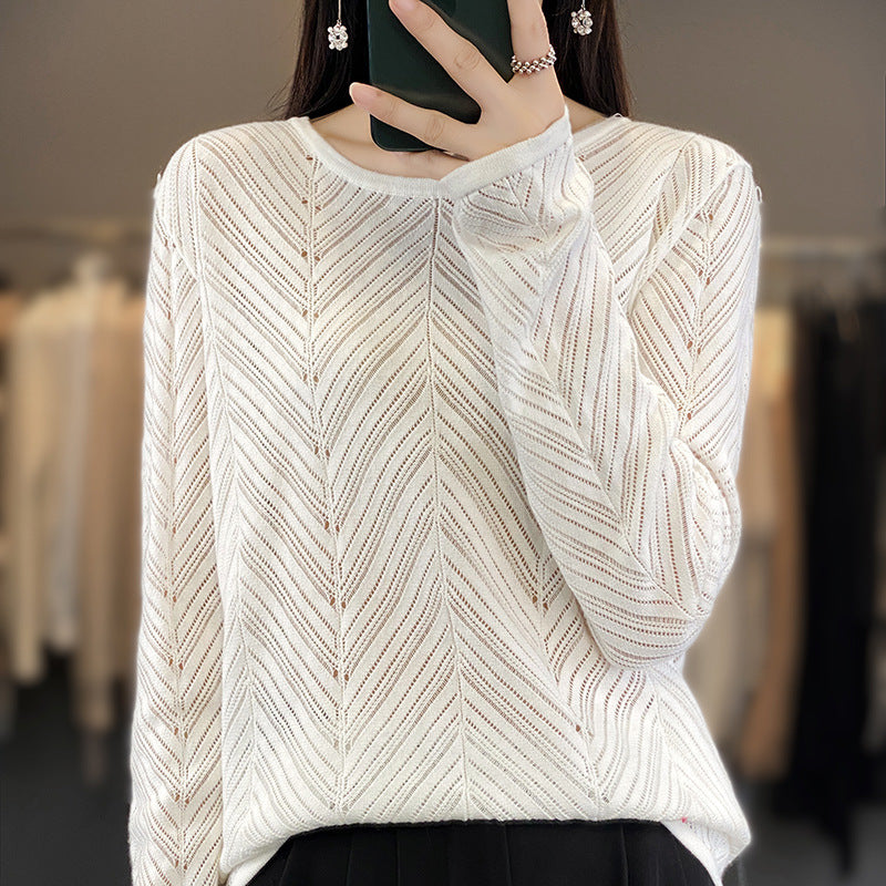 clothes Autumn and Winter 2024 Korean Style Hollow round Neck Sweater Japanese Style Simple Lazy Slimming Sweater for Women