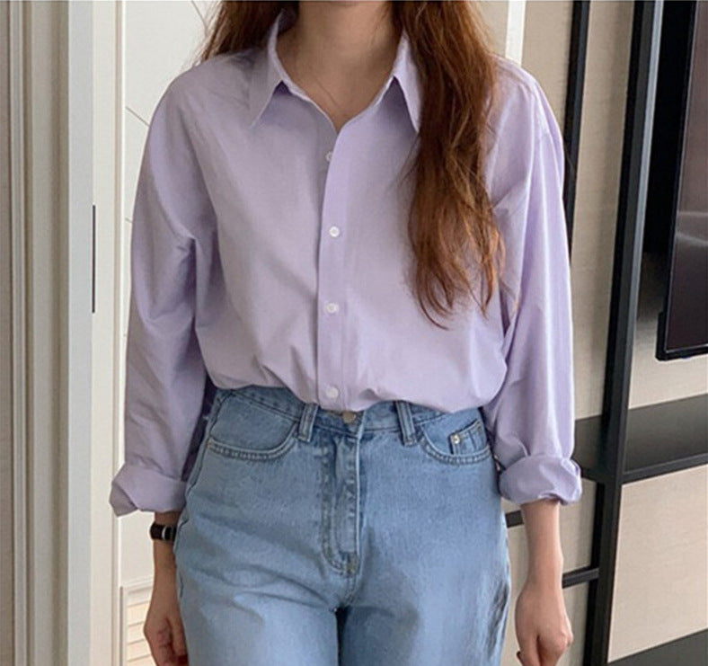 business casual outfits Purple French Style Shirt Women's Spring and Autumn 2024 New Casual Korean Style Shirt Niche Slim-Fit Long-Sleeved Top