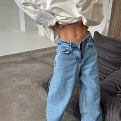 dress to impress outfits American Hot Girl Washed Wide-Leg Small Jeans Summer New Low Waist Loose Slimming Straight All-Match Pants