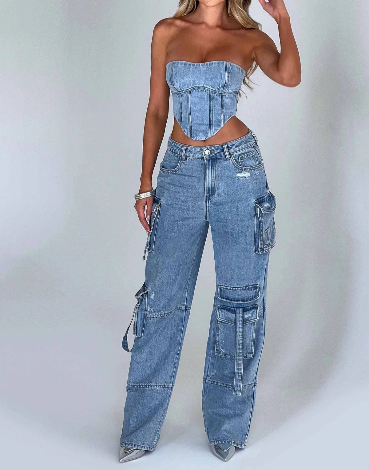 outfit ideas for school American-Style Low Waist Three-Dimensional Pocket Stitching Jeans Women's Autumn 2024 New Loose Draping Slimming Trousers