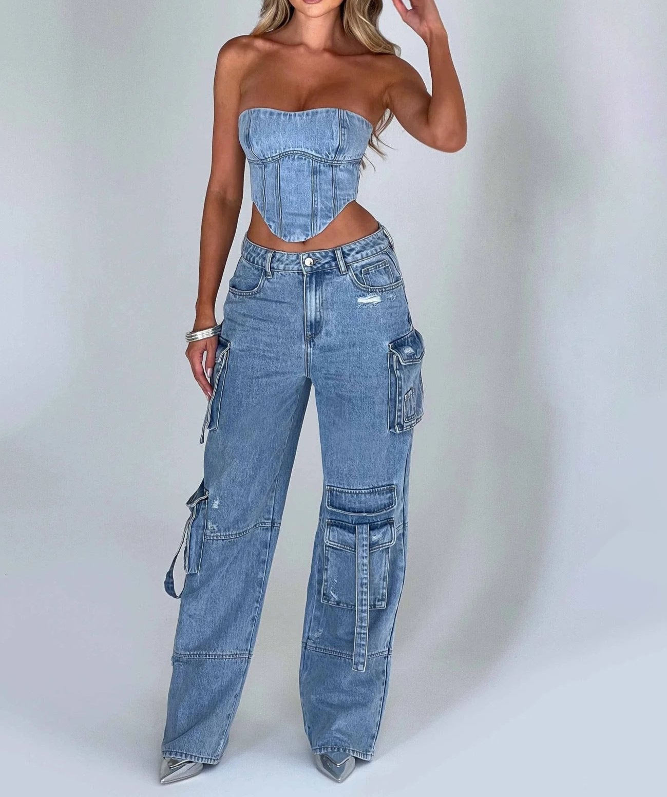 outfit ideas for school American-Style Low Waist Three-Dimensional Pocket Stitching Jeans Women's Autumn 2024 New Loose Draping Slimming Trousers