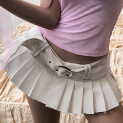 concert outfit dress to impress 2024 Summer New Solid Color Low Waist Hot Girl Mini Denim Pleated Skirt Short with Belt Batch