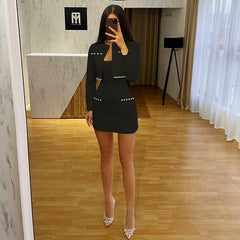 =birthday outfit Autumn New Long-Sleeved Coat Fashionable Socialite Elegant Slim-Fit Suspender Skirt 