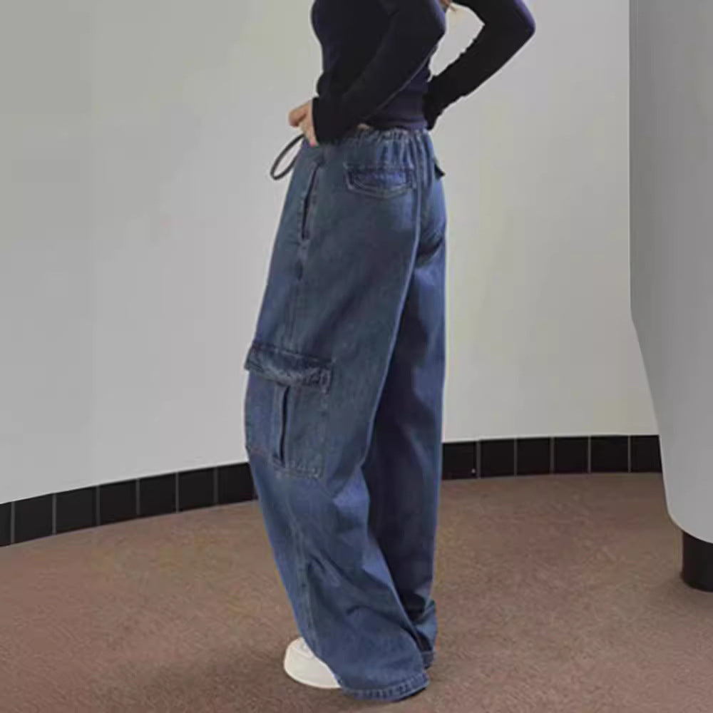 y2k outfits 2024 Spring and Summer New Fashionable Street Casual Slimming Versatile Fashionable High Waist Tied Rope Wide Leg Workwear Jeans for Women