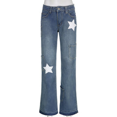 western outfits women American Retro Style Star Print Jeans Women's Straight Pants Women's Hot Girl Trousers 2024 New Fashion