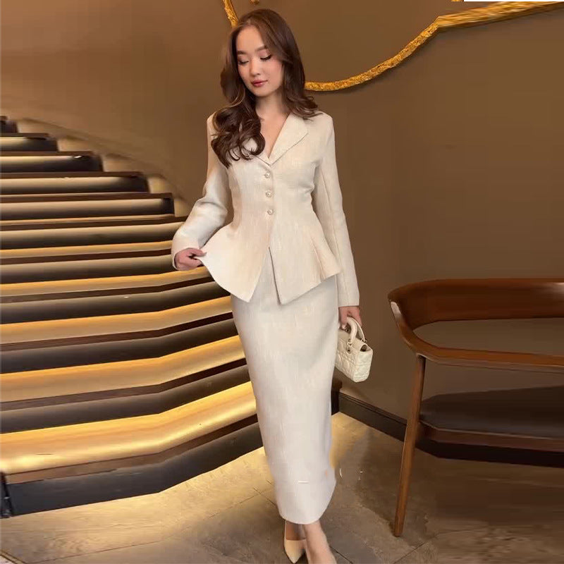 2000s fashion 2024 Autumn New Women's Lapel Waist Suit Elegant Skirt Two-Piece Suit