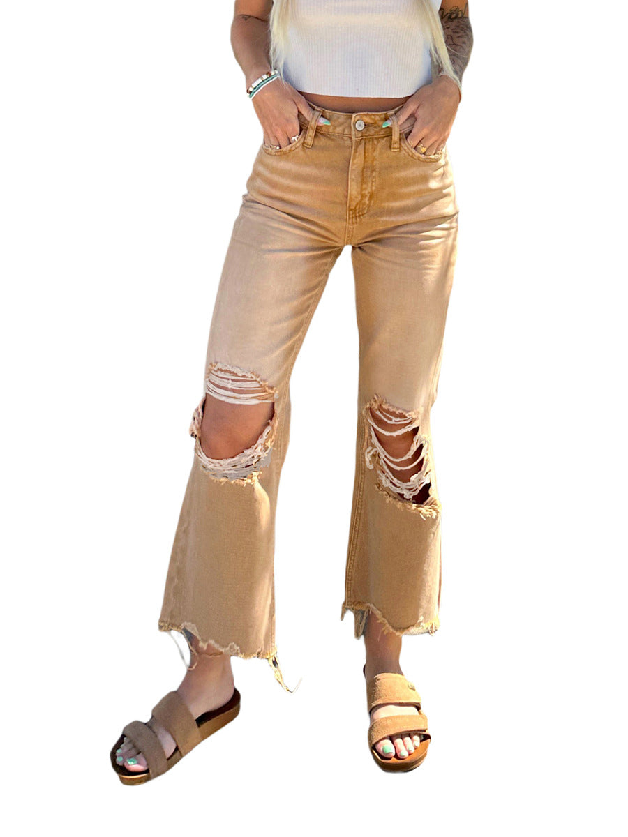 fall trends 2024 outfits High Quality Women's Ripped Jeans Women's Straight Loose Jeans