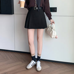 black skirt outfit fall Woolen Short Skirt for Women 2024 Winter Woolen A- line Skirt High Waist Anti-Exposure Shorts Pleated Skirt for Women