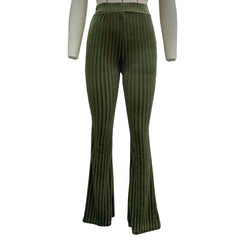 barn jacket outfits Women's Casual Pants Velvet Striped Flared Pants Sexy Pit Elastic Trousers New Su2498