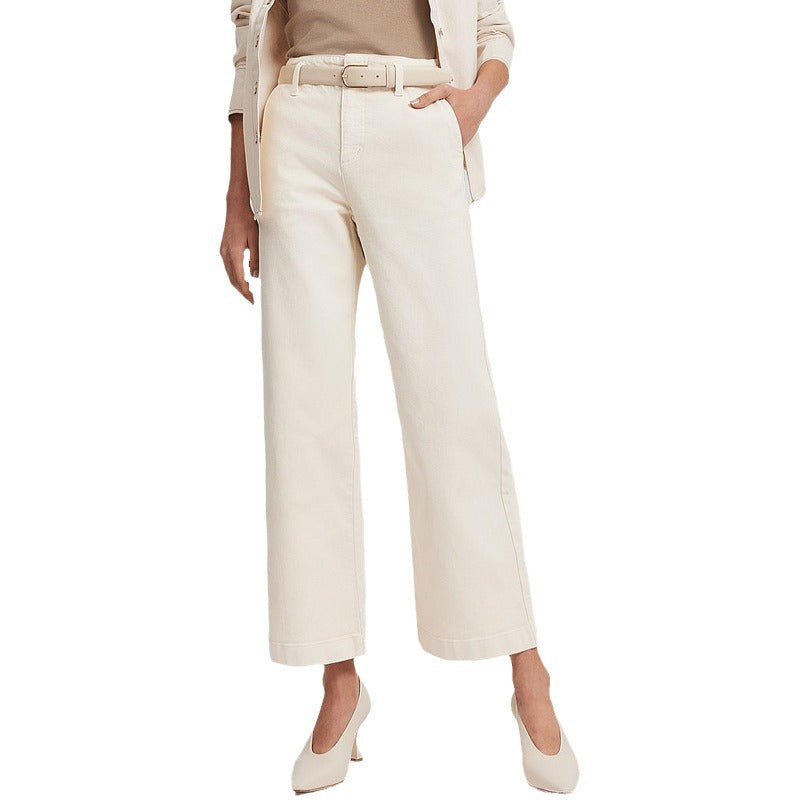 business casual outfits 2024 White Jeans Women's Northern High Waist Wide Leg Loose Fat plus Size Casual Suit Pants