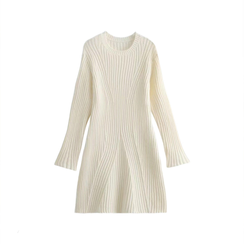 fall outfits 2024 Spring and Autumn New Women's Clothing Elegant Solid Color Light Mature round Neck Knitted Long Sleeve Dress