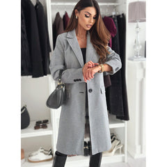 casual dinner outfit fall Autumn and Winter Simple Long Sleeve Solid Color Woolen Coat Women's Clothing