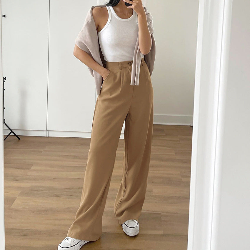 business casual outfits Straight Green Casual Pants 2024 Spring Fashion Draping High Waist Suit Pants Women's Clothing