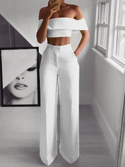 work outfits women New off-Shoulder Mid-Waist Elegant Commuter Loose Pants Tube Mop Pants Suit