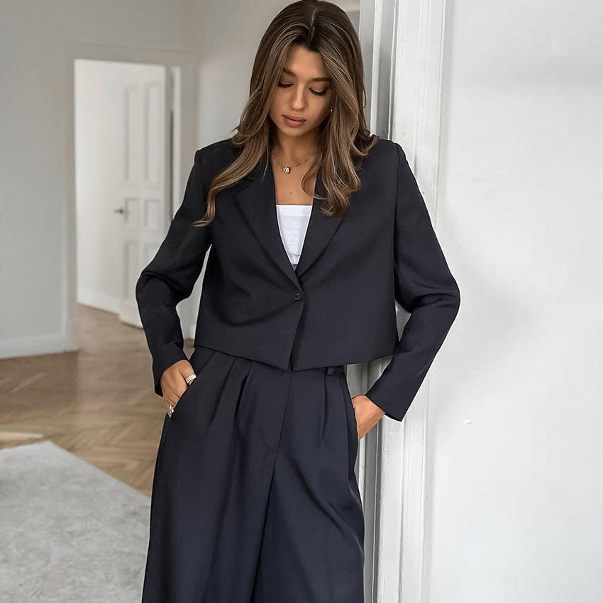 black fur boots outfit Simple Solid Color Suit Fashion Casual Suit 2024 Autumn and Winter Niche Two-Piece Suit Commuter