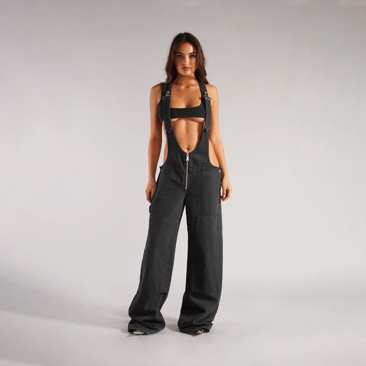 =summer outfits inspo Street Style Low Waist Suspender One-Piece Wide Leg Jeans Summer New Personalized Hot Girl Distressed Straight Trousers