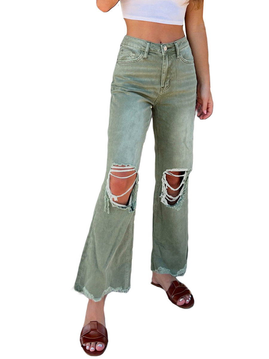 fall trends 2024 outfits High Quality Women's Ripped Jeans Women's Straight Loose Jeans