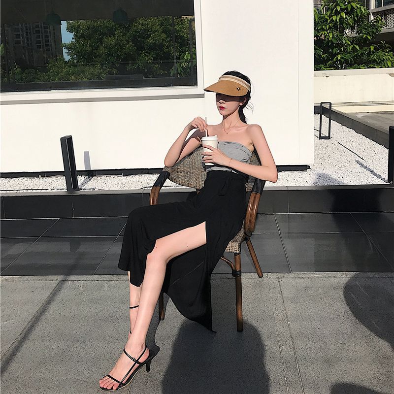 fashion outfits Sexy Split High Waist A- line Skirt Mid-Length Online Celebrity Ins Skirt Women's Summer New One-Piece Fairy Skirt